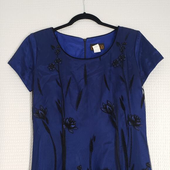 Vintage Virgo II Cocktail Dress Womens 6 Blue Velvet Burnout Sheer Goth Fairy - Picture 4 of 16